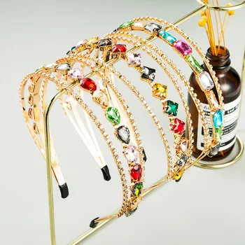 

Ladies Headband European American Simple Multi-layer Bangs Hair Band Non-slip Alloy Color Rhinestone Girl Hairpin Hair Accessori
