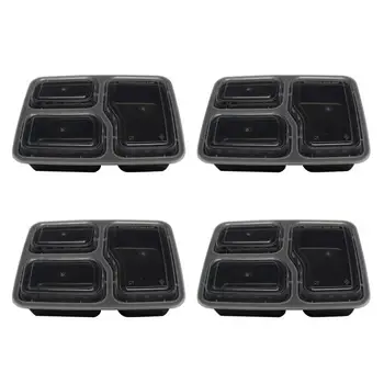 

20pcs Disposable Meal Prep Containers 3-Compartment Food Storage Box Microwave Safe Lunch Boxes (Black, with Lid)