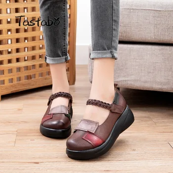 

Women Shoes Platform Vintage Flats Closed Toe Buckle Brown Sandals Office Career Sandals Female Retro Shoes Woman 2535
