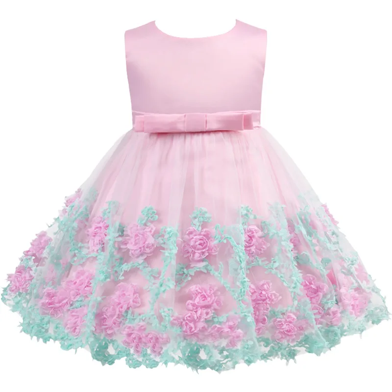 

Party Evening 8 Years Girls Cute Clothes Printed Dress Children Princess Pink Lace Flower Dress Girls Graduation Tutu Dress For