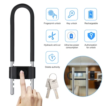 

U Shape Fingerprint Lock Padlock Electric Lock With 2 Keys Bicycle Fingerprint Padlock for Scooter Bicycle Office Glass Door