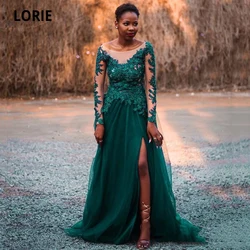 LORIE Long Sleeves African Elegant Lace Evening Dresses Long 2020 Appliques Sweep Train Soft Tulle Formal Prom Party Gowns