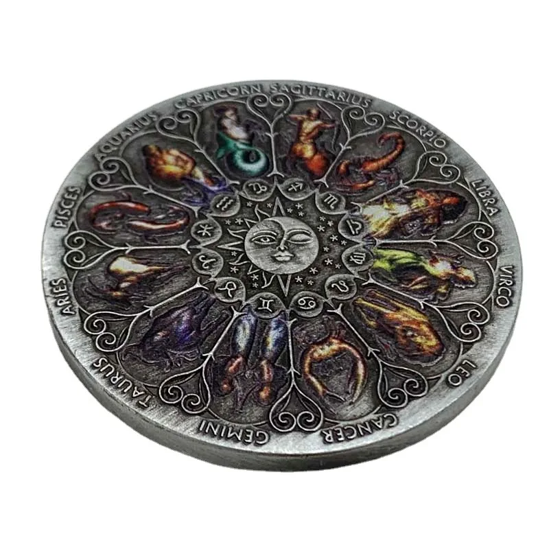 Hot Sale Twelve Constellation Sun God Moon Smiley Nickel Ancient Silver Commemorative Coin Gift Collection Love Coin Cancer Gold