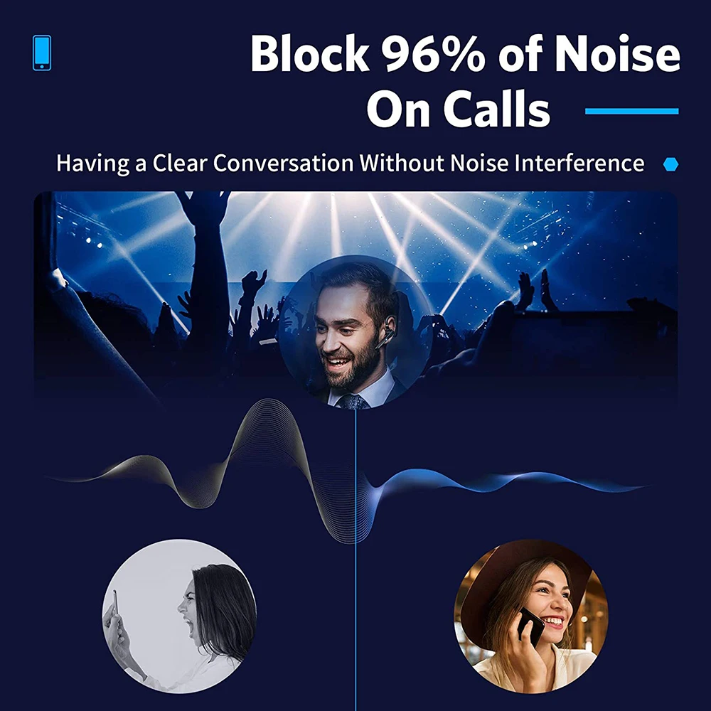 True Noise Reduction Bluetooth Headset Wireless Earphones 5.0 Adjustable Handsfree Earpiece With AptX HD Dual Mic For All Phones