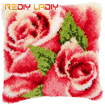 

Latch Hook Roses & Poppies Cushion Cover Pre-Printed Color Canvas Crocheting Arts & Crafts Pillow Case Sofa Pillows Home Decor