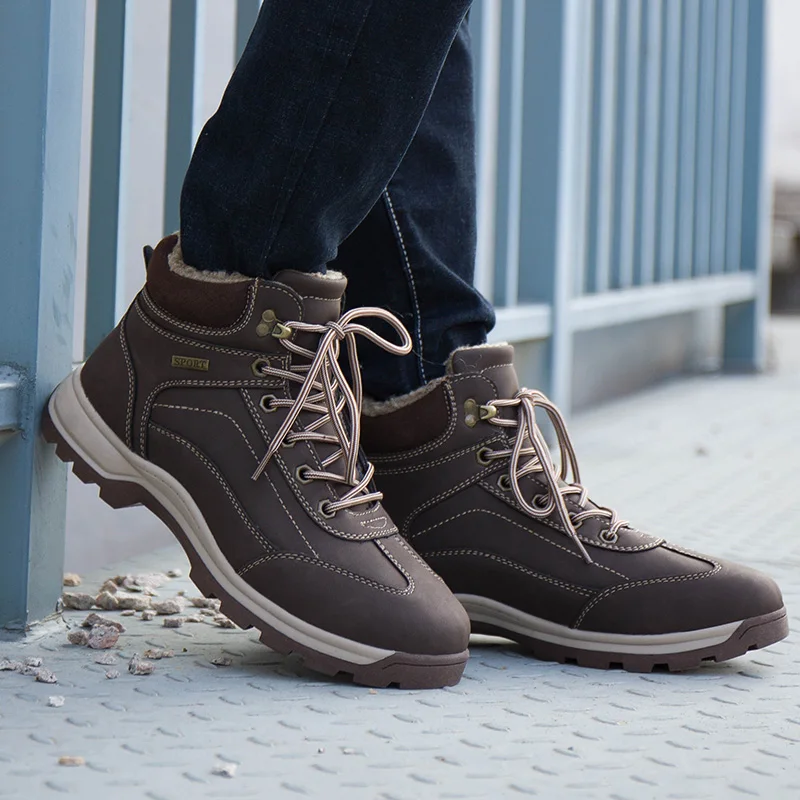 Botas de nieve cálidas para hombre, botines de trabajo de felpa, de cuero,  impermeables, antideslizantes, para senderismo, Invierno|Botas de nieve| -  AliExpress