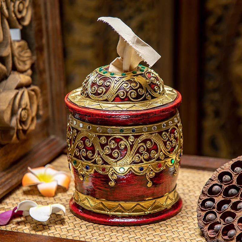 

WHYOU Vintage Wooden Tissue Storage Box Exquisite Nation Art Crafts Retro Home Decoration Wedding Gift