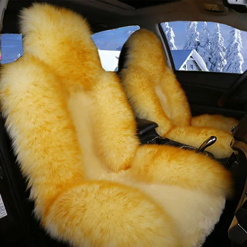 Gold Австралийский чехол для сиденья из натуральной шерсти, 12 цветов, зимняя подушка для автомобиля, 5 сидений, чехол для автомобиля, для России - Название цвета: Gold