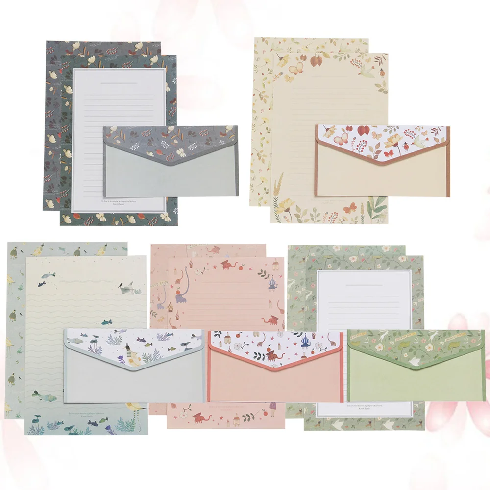 Kit de sobres de papelería para la escuela, set de 5 o 45 Uds de sobres con estampado de flores y papel de carta, artículos de papelería para la escuela (15