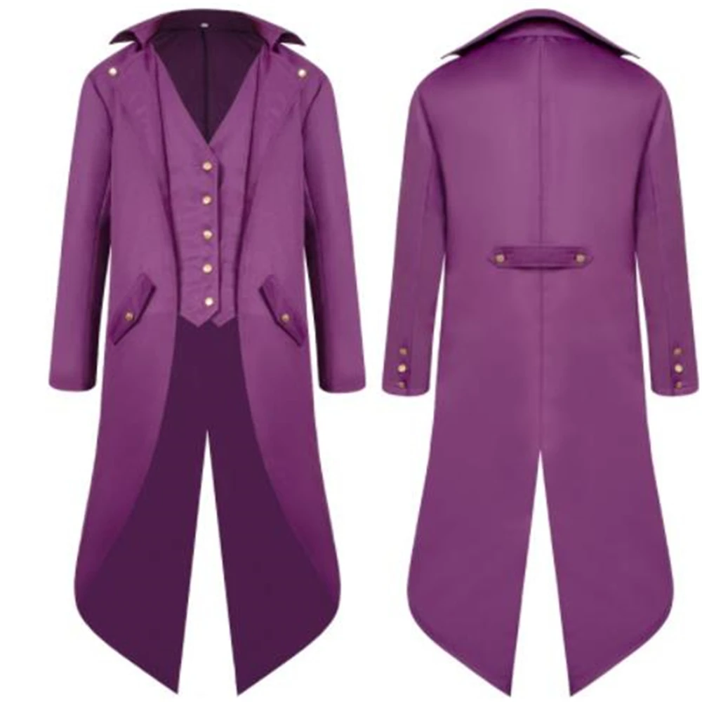 Mens Steampunk Gothic Jacket Victorian Tailcoat Vintage Halloween Costume Tuxedo Man Coat Uniform S-4xl Black Red Purple Green steampunk jacket