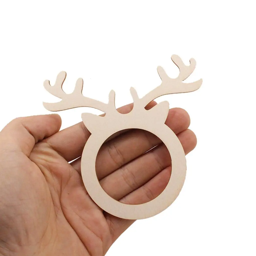 10pcs Wooden Deer Head Napkin Holder Rings F/ Banquet Christmas Luncheons