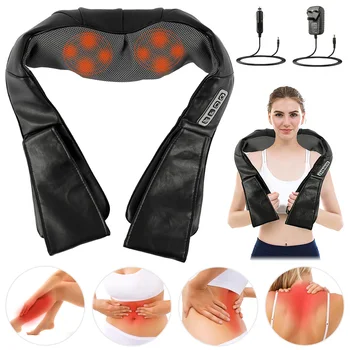 

British Regulatory U Shape Massager Electrical Shiatsu Back Neck Shoulder Massager Infrared Heated Kneading Car/Home Massagem
