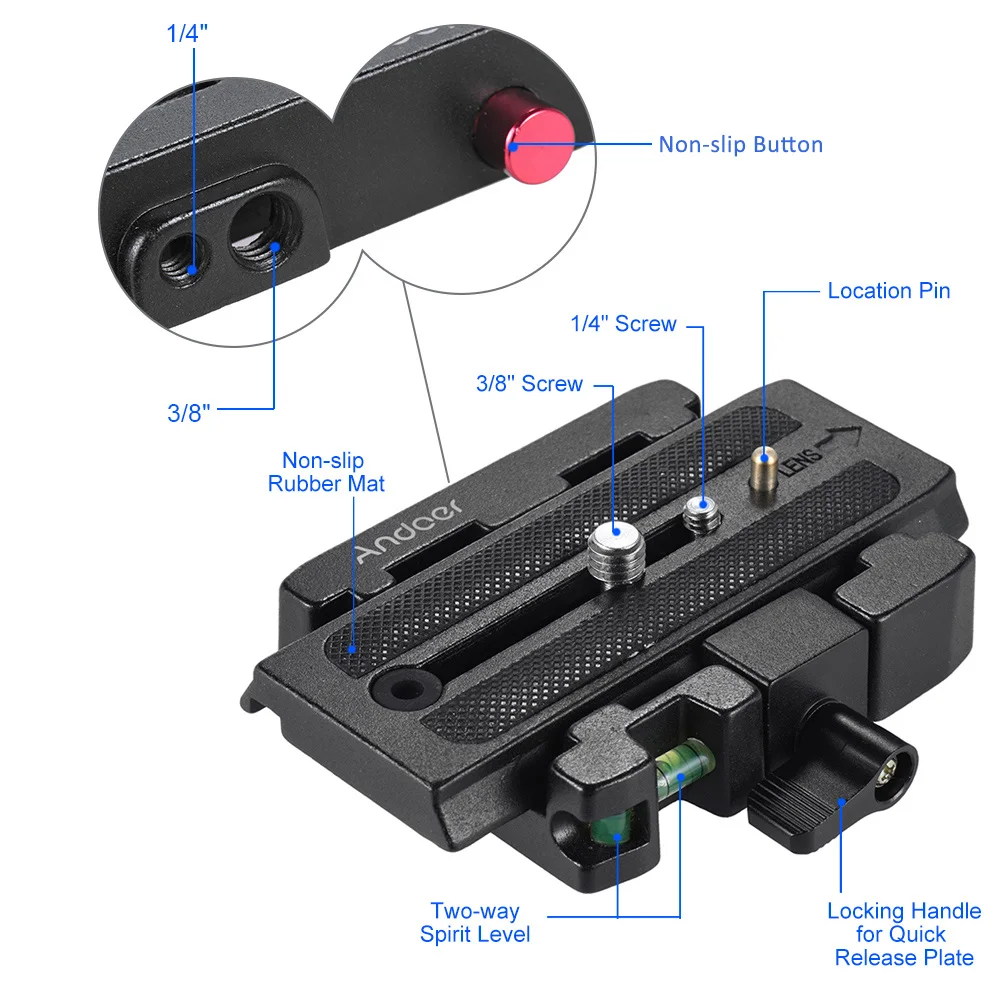 Andoer штатив для видеокамеры быстросъемный Зажим адаптер с быстроразъемной пластиной совместим с головкой Manfrotto