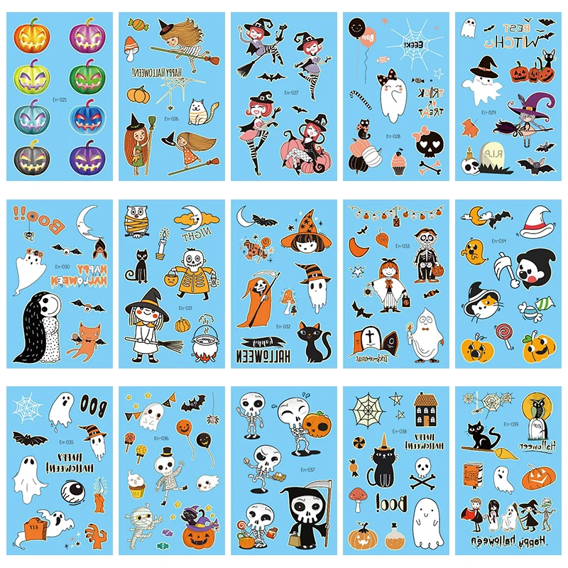 Luminous Halloween tattoo sticker Children's strange behavior Pumpkin bat cat ghost pattern glitter temporary kids tattoo RA037