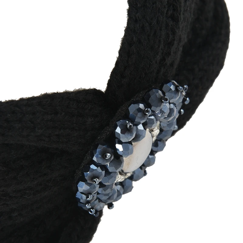 Gemstone Wool Knitted Headband(Black
