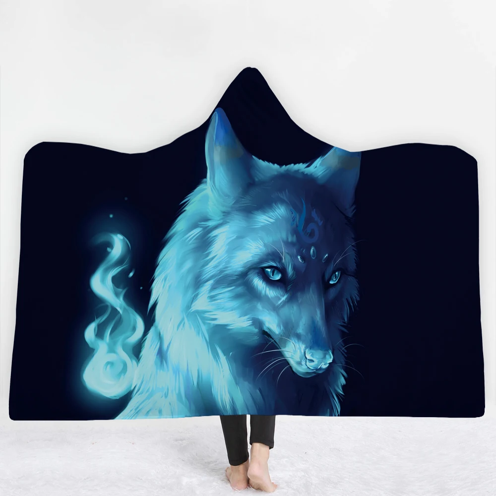 

WHQ Cool Animal Warm Hooded Blanket Winter Throw Printed Soft Short Fluff Wearable Warm Thick Blanket Joyous Cobija Cobertor