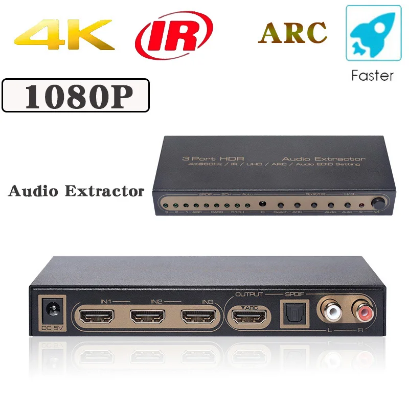 HDMI-совместимый аудио экстрактор разделение LR с ИК-пультом дистанционного