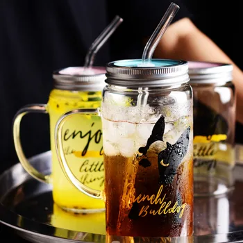 

Straw Alphabet Glass Cup Cute Women Juice Cups Transparent Office Tea Cup Lids Creative Kubek Do Kawy Water Glasses AC50BL