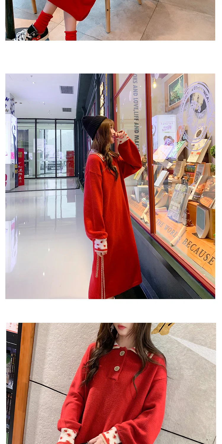 Новое модное платье-свитер для женщин осень зима корейское свободное Harajuku длинное вязаное платье V1081