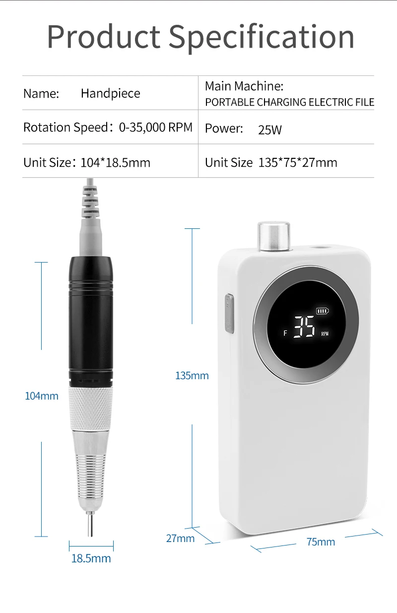 2020 Newest Design 35000RPM Portable Electric Nail Drill Machine Rechargeable Cordless Electric Manicure Set For Nail Tools 3