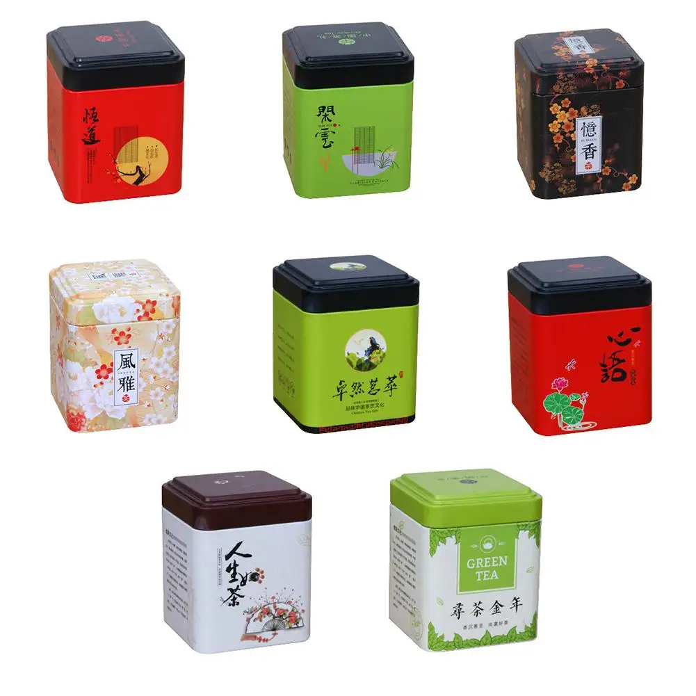 Mini Tin Storage Box Small Coffee Tea Caddy Storage Jar Square Sealed Tea Leaves Iron Packing Box Chinese Style Container Cans