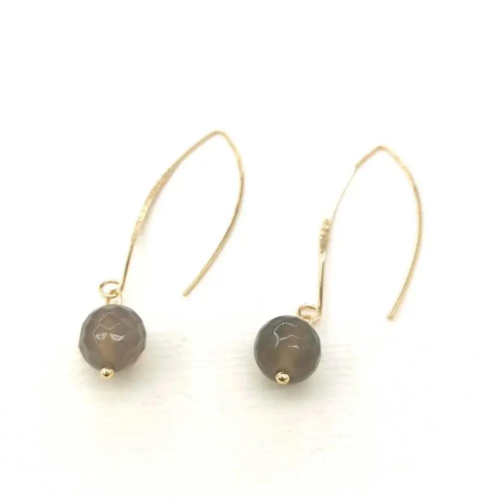 

Dangle Simple Drop Onyx Earrings Natural Gemstones Grey Agate Faceted 14K Gold Filled Unusual Earrings 10MM For Women Jewelry