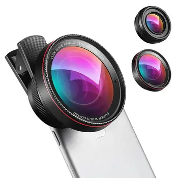 

Phone Camera Lens 2 in 1 Clip-On Cell Phone Camera Len Kit 0.6X Super Wide Angle Lens and 15X Macro Lens