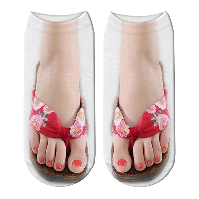 Cute Foot Printed 3D Socks For Women Kawaii Low Ankle Femme Girls Cotton Socks Casual Funny Creative Socks Happy Calcetines Sox