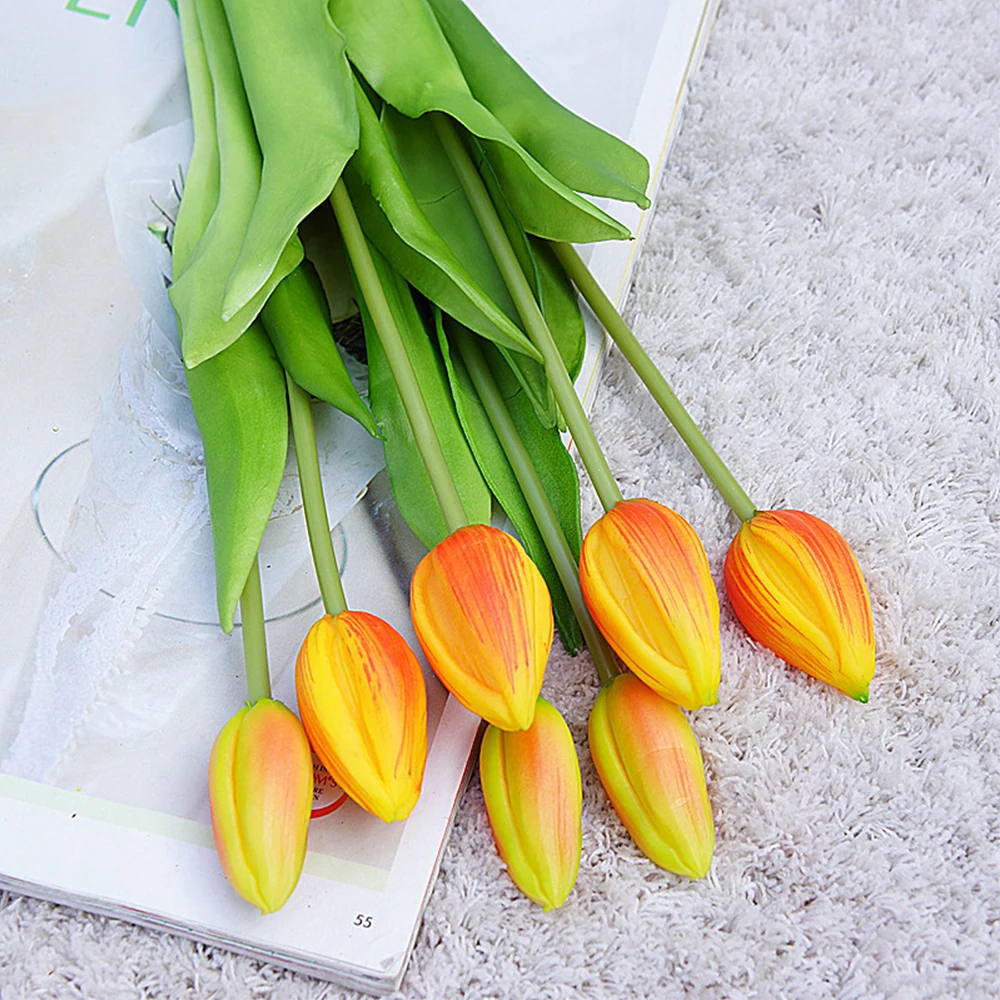 7Pcs Tulips Artificial Flowers For Home Wedding Decoration Fake Bride Hand Flowers Real Touch Soft Silicone Tulip flores 11
