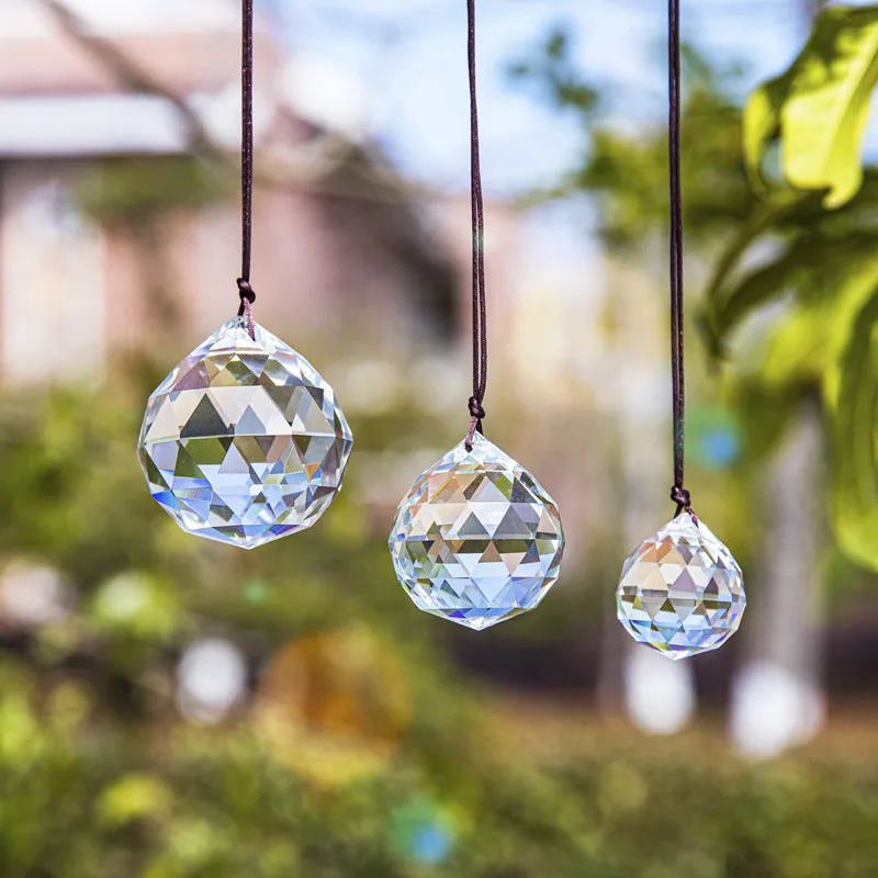 Clear Faceted Crystal Ball Chandelier Prisms Ceiling Lamp Lighting Hanging Drop Pendants Wedding Decoration 30/40/50mm 3pcs H&D
