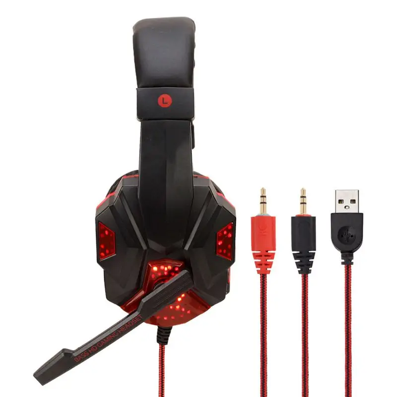 Professional Led Light Gaming Headphones for Computer PS4 Adjustable Bass Stereo PC Gamer Over Ear Wired Headset With Mi