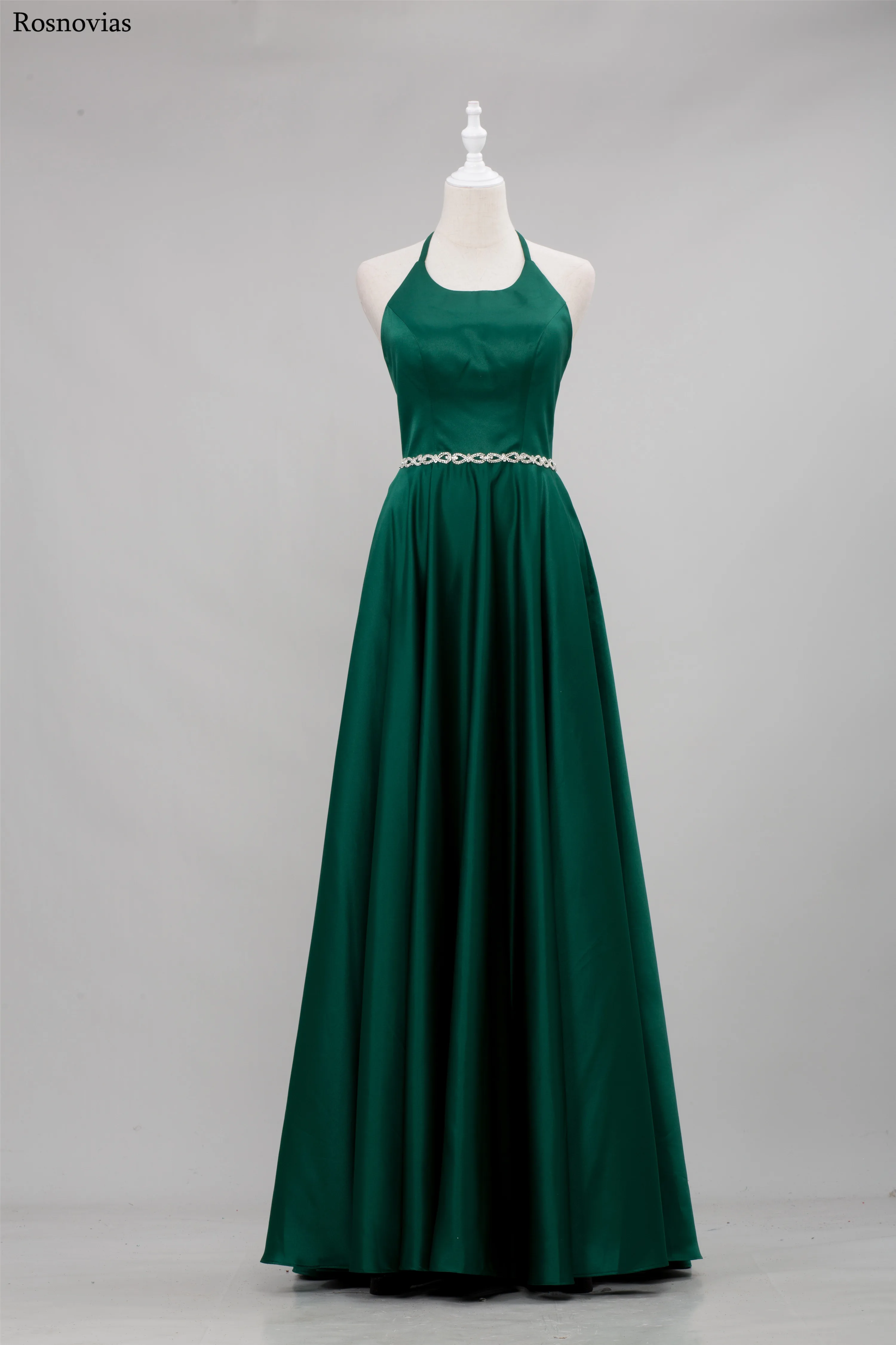 

Green Prom Dresses 2020 Halter Open Back Sweep Train Simple A Line Evening Party Dresses Formal Gowns Vestidos De Fiesta Custom