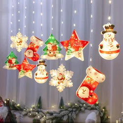 Christmas Decorations Indoor String Light Snowman Xmas Tree Gift Sockings Stars Led Lantern for Store Window Home Party Decor