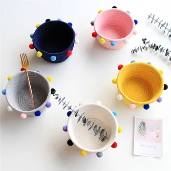 

Ins Nordic Cotton Rope Storage Basket Hair Balls Woven Finishing Box Dirty Clothes Laundry Baskets Desktop Sundries Organizer