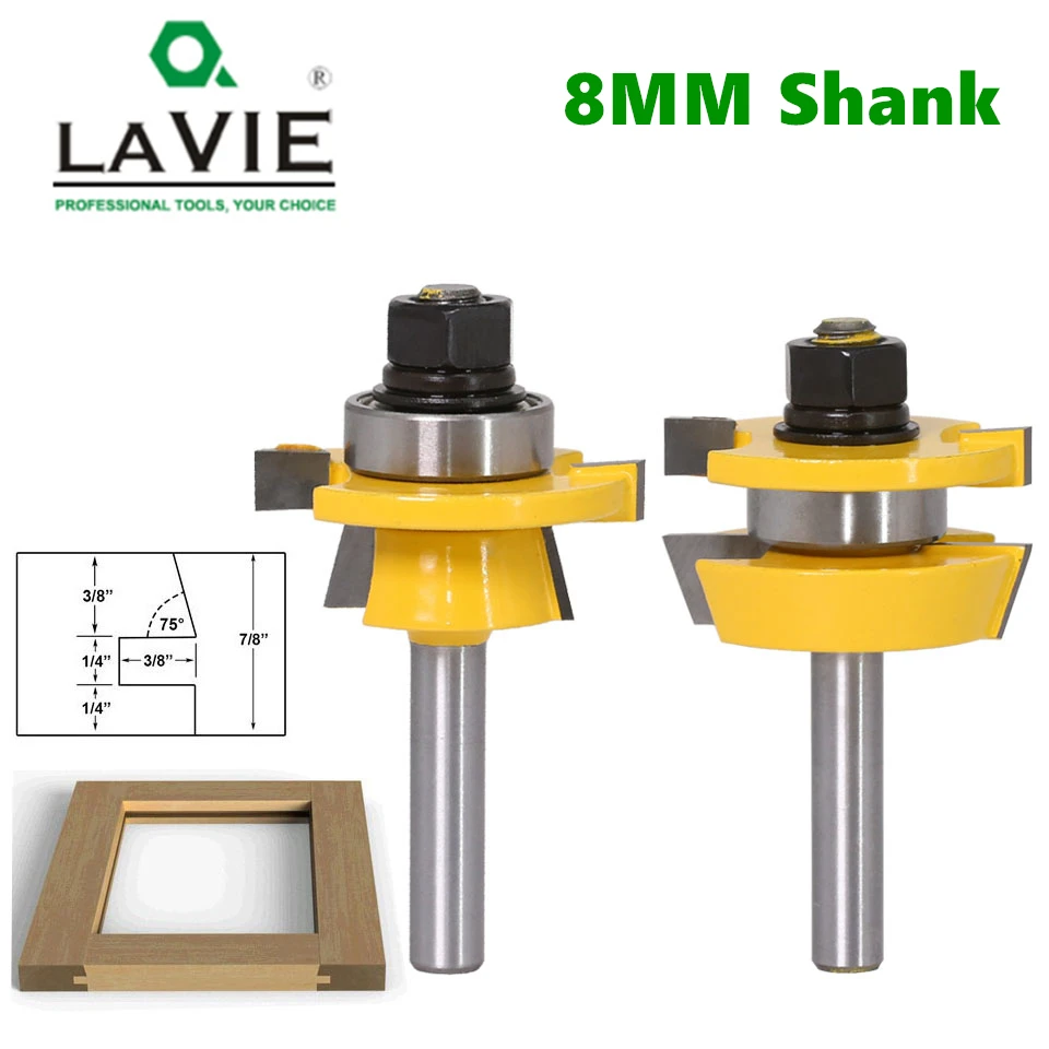 2PC-8mm-Shank-Rail-Stile-Router-Bit-Set-Shaker-door-knife-Woodworking-cutter-Tenon-Cutter-for