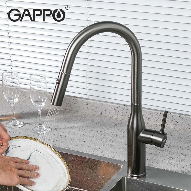 GAPPO-grifo extraíble para fregadero de cocina, mezclador de agua con grúa de 360 grados, Mezclador caliente y frío de cocina, cascada