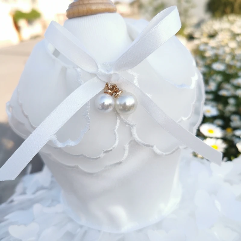 Pearl Bowknot Decor, White Lace Tutu, vestido