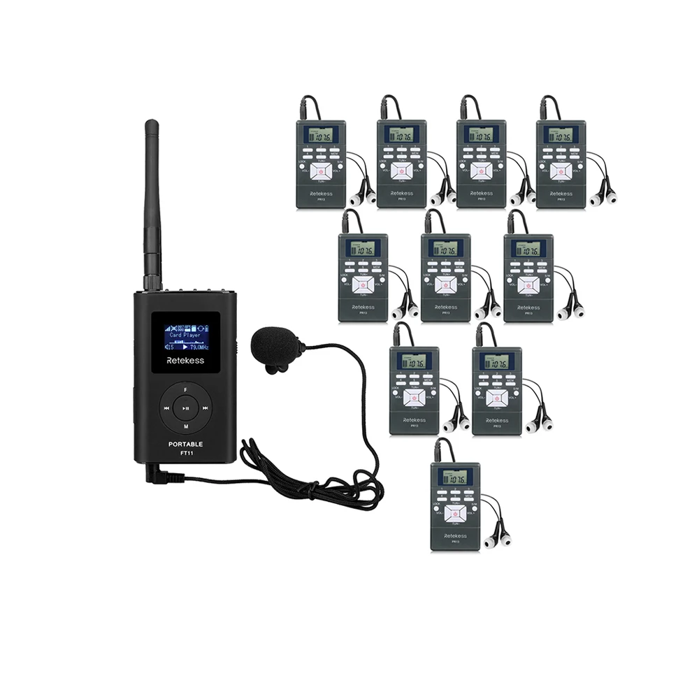 lavalier microphone Retekess FT11 FM Transmitter+10Pcs FM Radio Receiver PR13 Wireless Voice Transmission System For Guiding Church Meeting Training mics Microphones