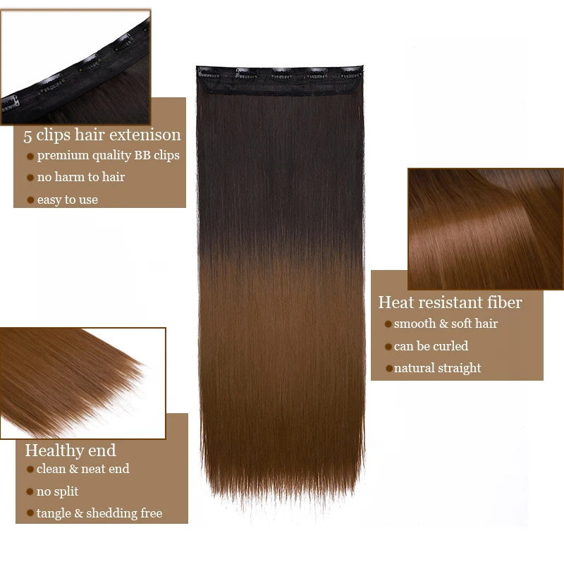 S-noilite длинные прямые Омбре клип в один кусок синтетические волосы для наращивания волос 5 клипс в шиньон поддельные волосы для женщин