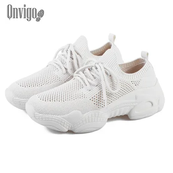 

Qnvigo Sneakers Black White Pink Breathable Air Mesh Platform Girl's Socks Running Shoes Big Size Women Summer Vulcanized Shoes