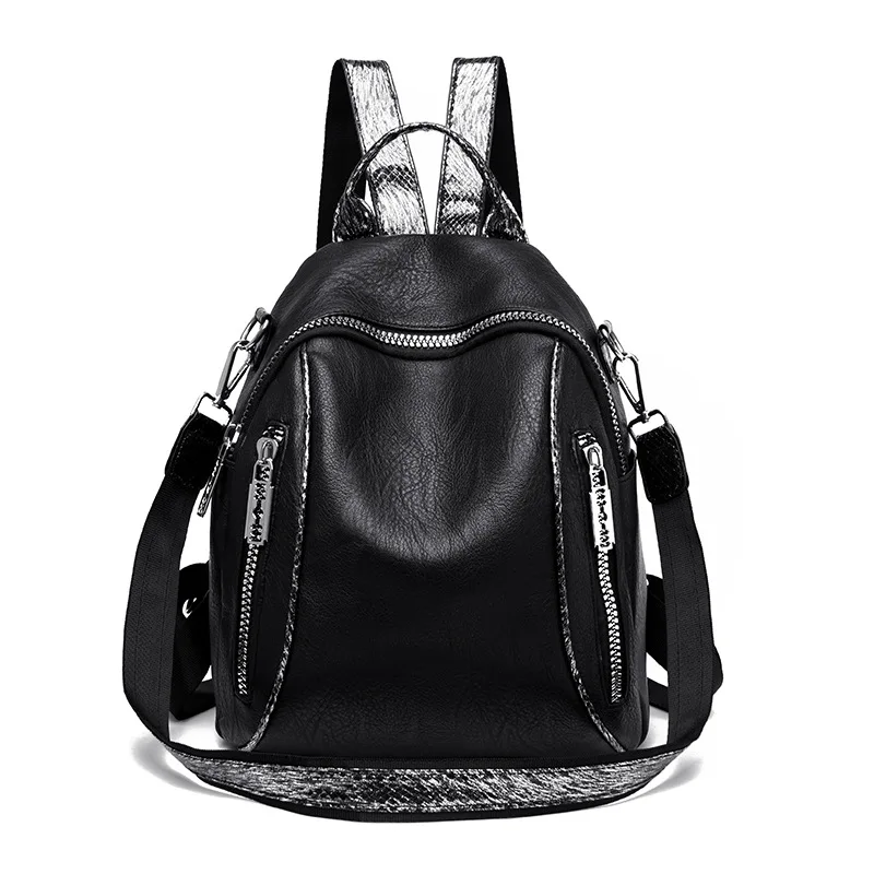 Модные 3 в 1 женские рюкзаки высокого качества мягкие кожаные школьные сумки для подростков девочек Mochila Mujer сумки на плечо для женщин - Цвет: Black-2