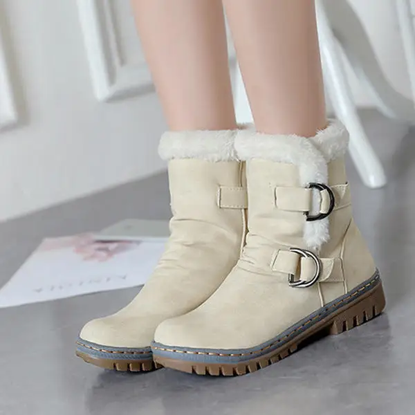 LOOZYKIT Snow Boots Winter Shoes Women Boots Buckle Wool Decoration Solid Ladies Ankle Boots Warm Chunky Thick Sole Boots