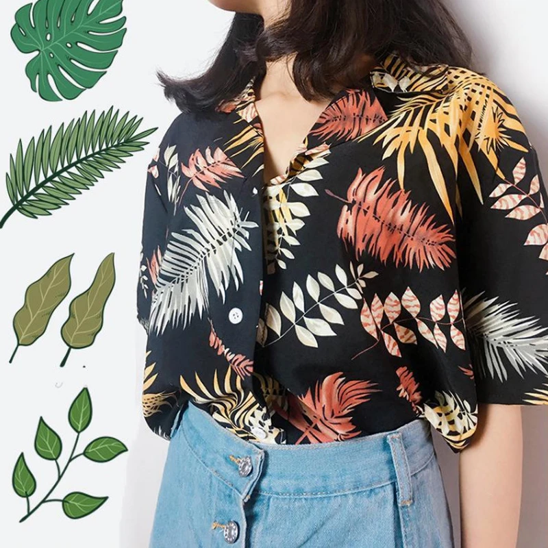 Shein Blusa hawaiana estampado de plantas para verano, Camisa de algodón con estampado plantas mujer, 2020|Blusas y camisas| - AliExpress