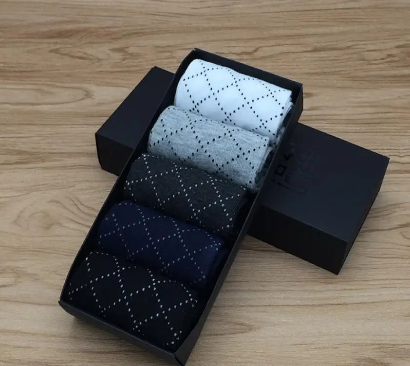 mix 5 color no box 5 пар дышащие дезодорирующие хлопковые деловые мужские носки мягкие теплые мужские носки в клетку забавные носки с коробкой - Цвет: mix 5 color no box