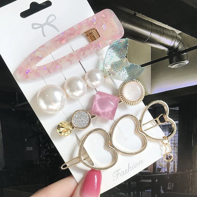 New Fashion 3/4pcs Set Pearl Hair Clip For Women Korean Hairpin Geometric Crystal Hair Barrettes Girl Hair Accessories Hairgrip hair clips for thick hair Hair Accessories