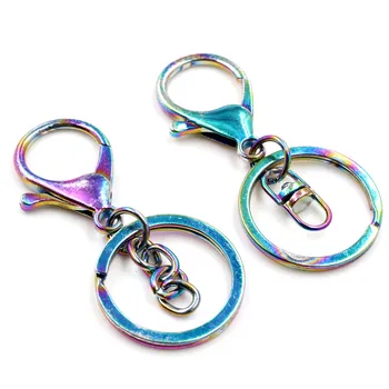 

5pcs 30mm Key Ring Long 70mm Popular Aurora Color Plated lobster clasp key hook chain jewelry making for keychain