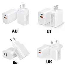 Зарядное устройство USB EU, US, UK, AU Plug USB PD+ QC 3,0, быстрое зарядное устройство, два порта питания, адаптер питания переменного тока для путешествий, для телефона/планшета, 19Nov