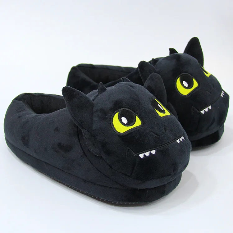 Unisex Anime Cartoon Plush Slippers How To Train Your Dragon Style Winter Warm Soft Pp Cotton Black Home Fluffy Slippers Shoes