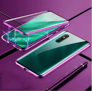 Фиолетовый Роскошный Магнитный адсорбционный ЧЕХОЛ ДЛЯ VIVO X27 x27 с металлической рамкой, двусторонняя стеклянная крышка для VIVO X 27, защитный чехол для телефона в виде ракушки - Цвет: Фиолетовый