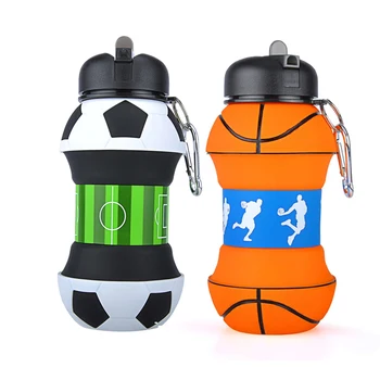 

2019 Creative Plastic Football Sports Water Bottle With Straw Eco-friendly Leak Proof Foldable Drinking Portable Drinkware 550ML